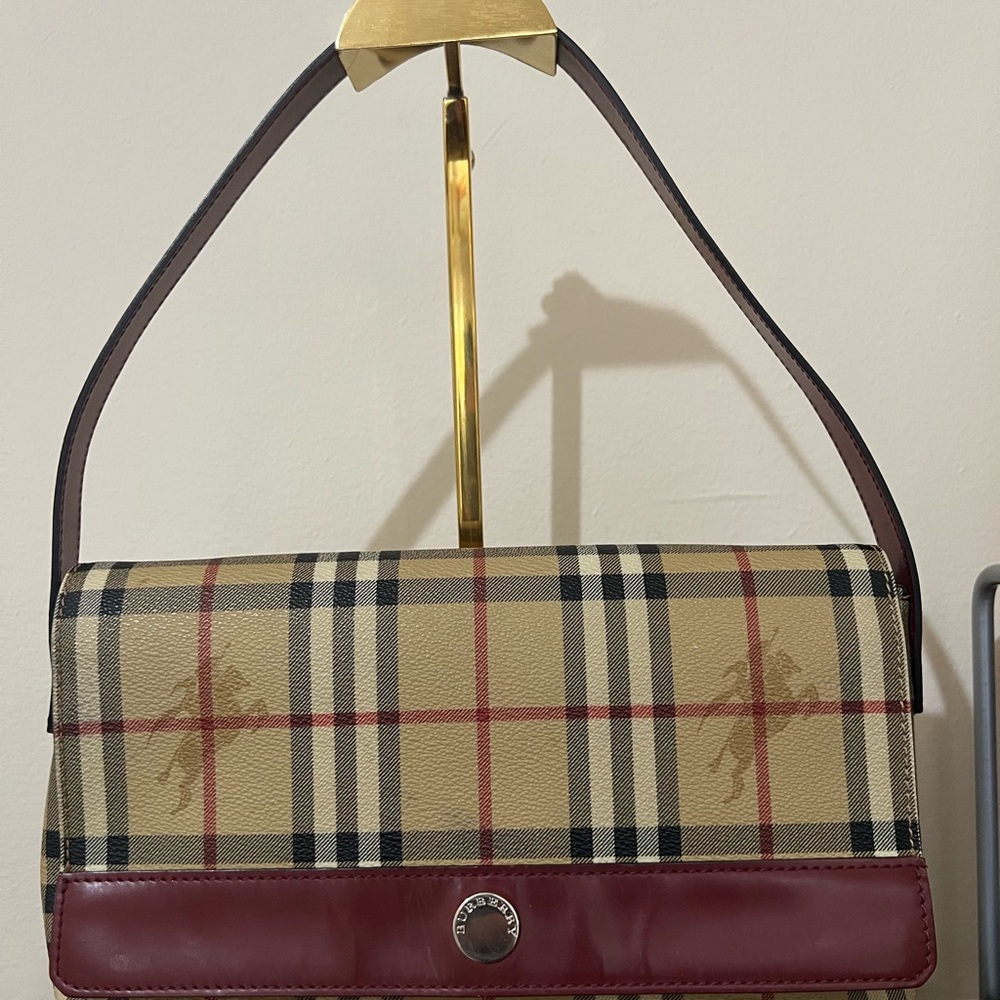 Burberry Tan and Red Shoulder Bag with Classic Plaid